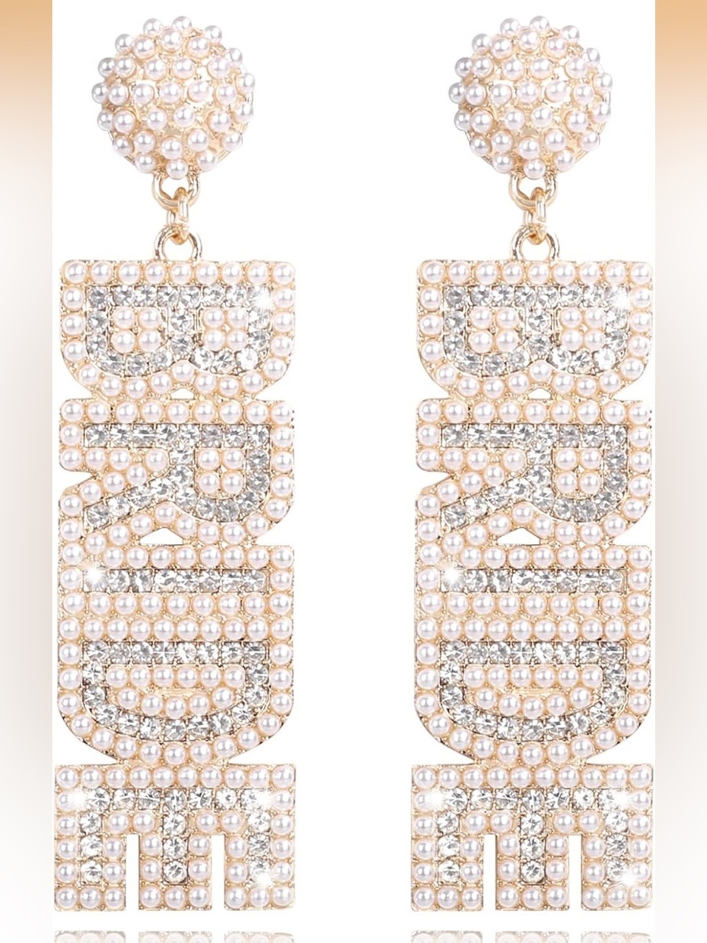 Anthropologie Pearl & Crystal Logo Drop Earrings in Gold and Pearl